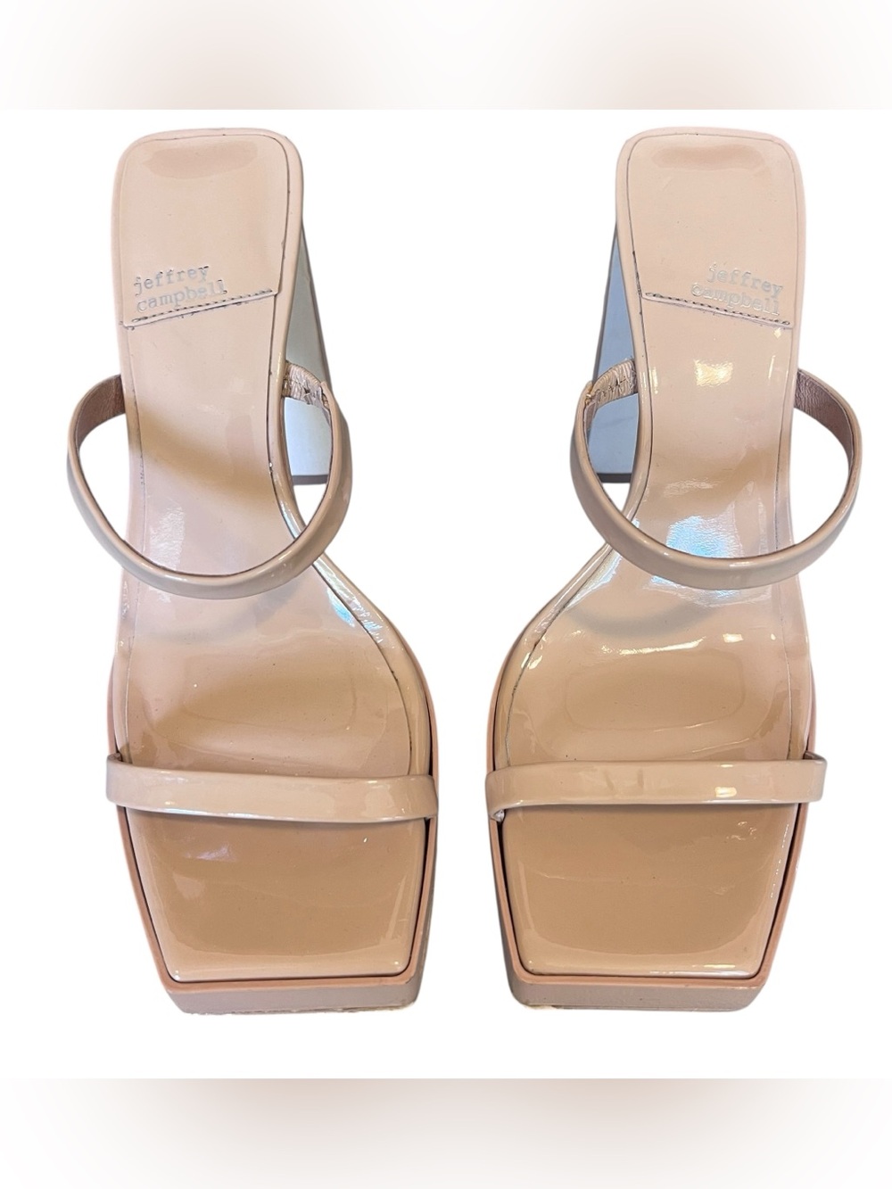 Jeffrey Campbell Women’s Sz 8.5 Taupe Hustler Platform Sandal Square Toe - Picture 2 of 10